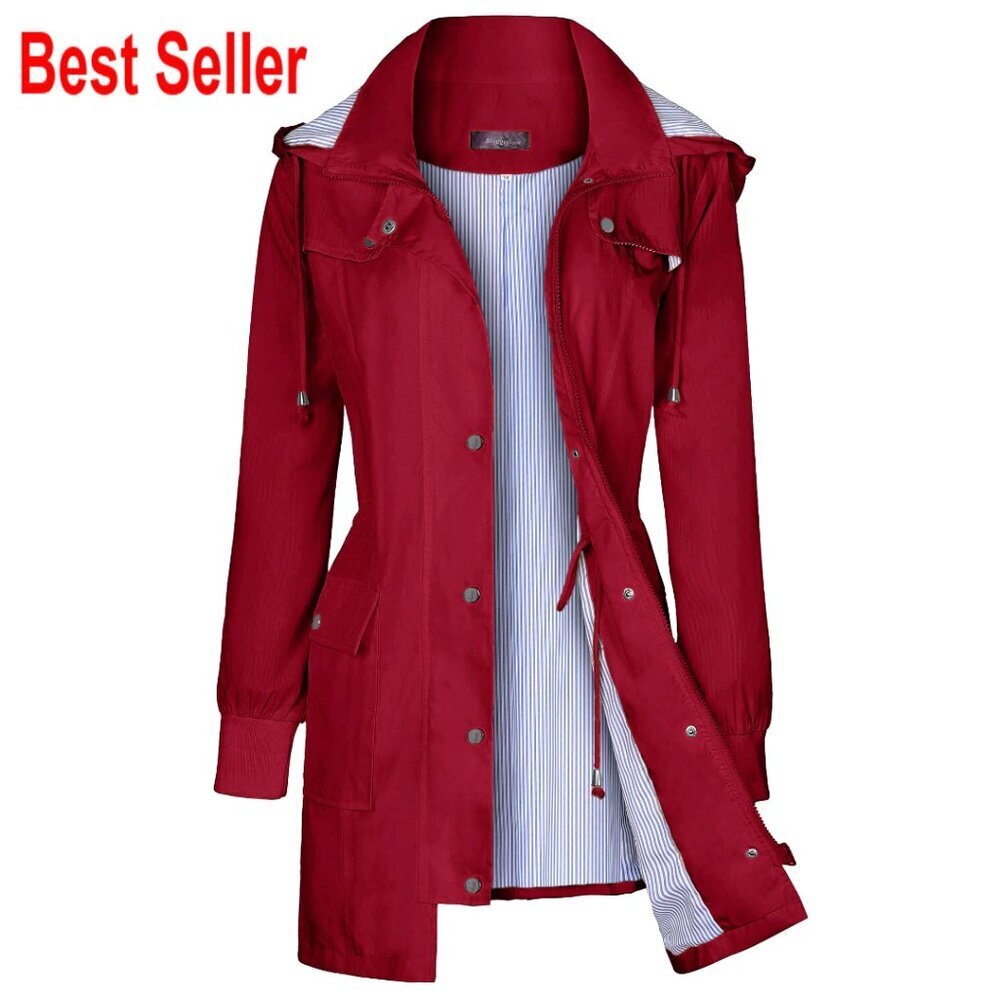 Lightweight Waterproof Raincoat Striped Hooded Trench Coat for Outdoor